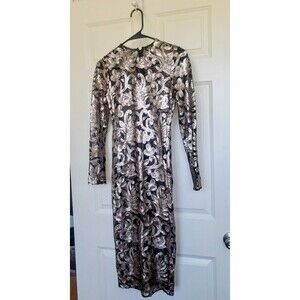 NWT ABYSS by Abby Sequin Dress XS Metallic Paisley Long Sleeve Cocktail Party